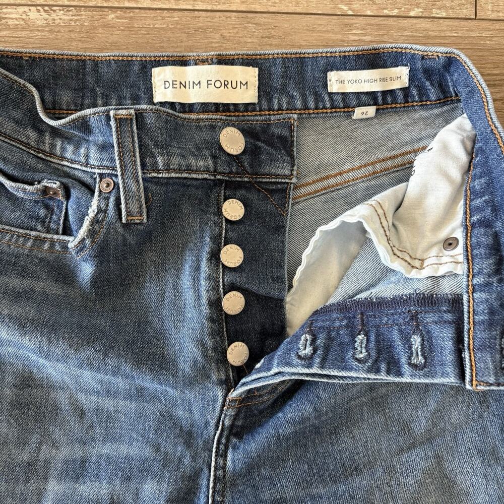 Denim Forum Aritzia Yoko High Rise‎ Ankle Slim Button Fly Blue 26 Organic Cotton - Picture 2 of 9